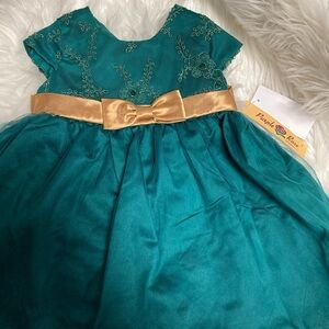 Elegant Teal and Gold Kids Dress